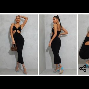 Missguided halter cut out midaxi dress black ribbed